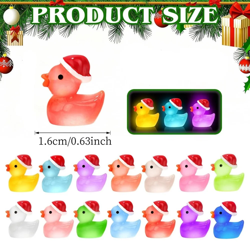 10/60 Stück Leuchtende Weihnachts-Miniatur-Enten mit Weihnachtsmannmützen, Aquarium-Deko, DIY-Bastelset für Weihnachtsfeiern und Partys – Detail 1