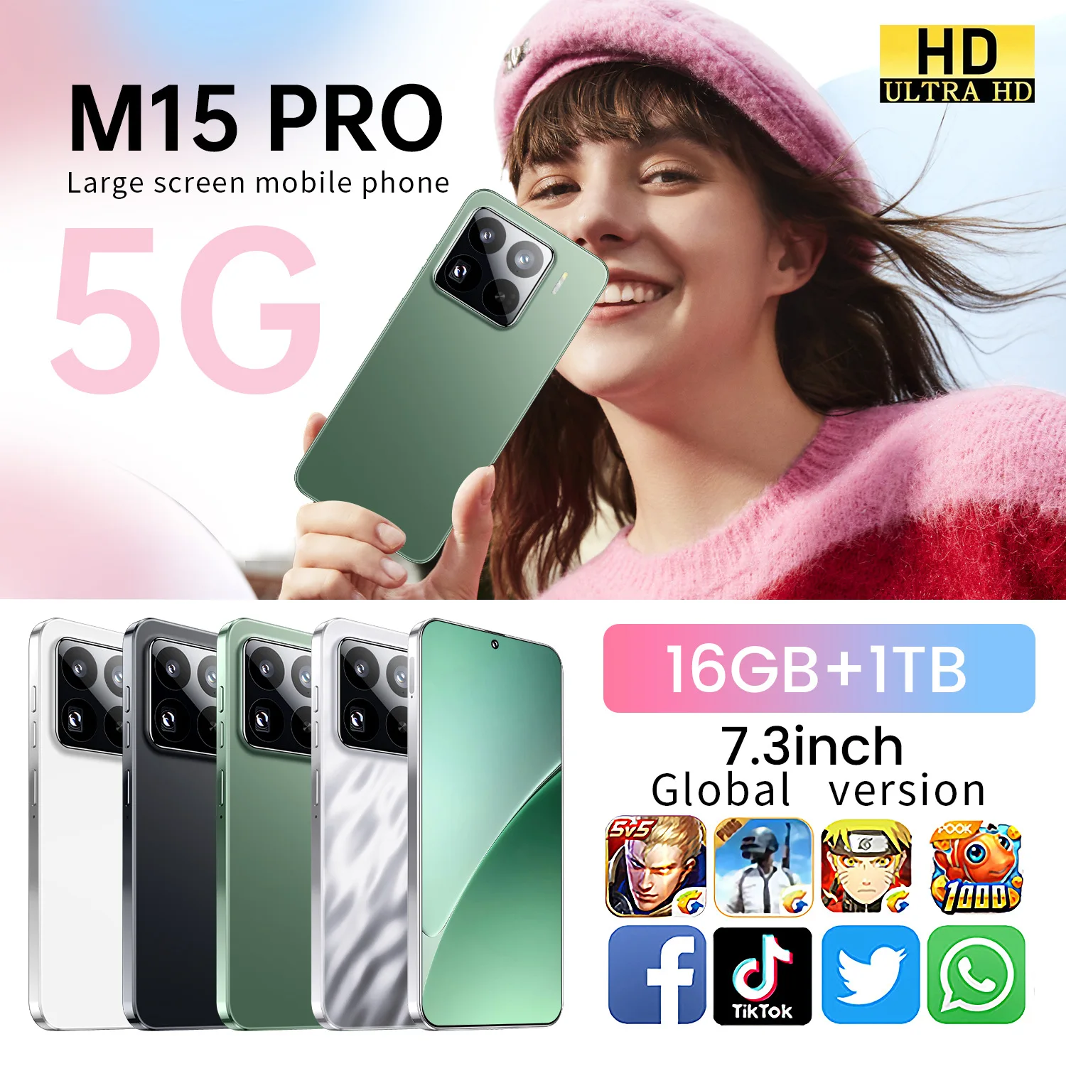 حار جديد M15 Pro الهواتف المحمولة الأصلية 7.0 بوصة 5G المزدوج سيم الهواتف المحمولة 6800mAh هاتف محمول أندرويد 15 النسخة العالمية الهاتف الذكي #1