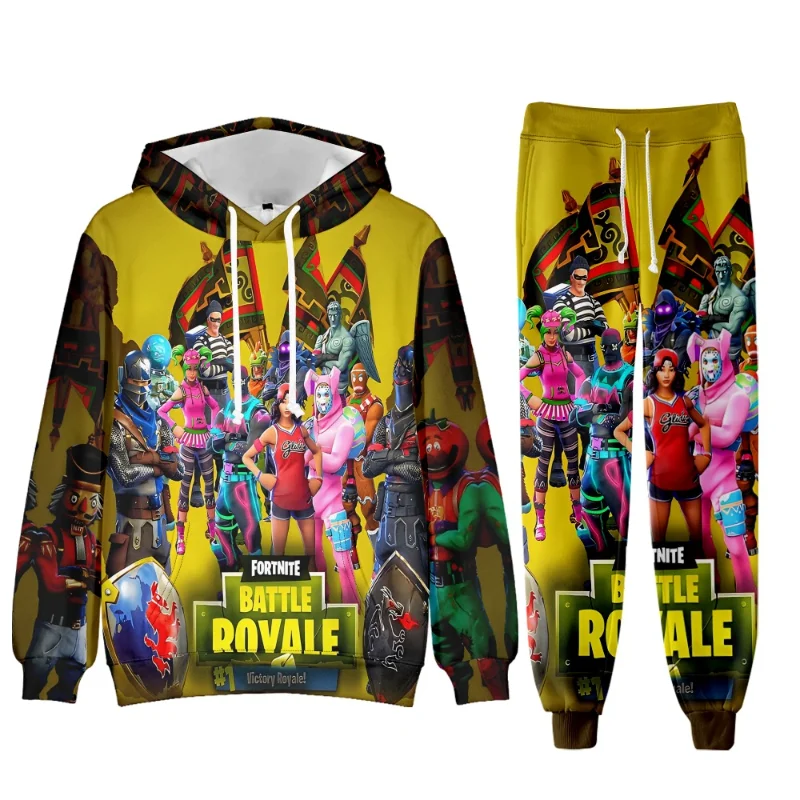 2pcs Game Fortnite Peripheral Hoodie Trousers Adult Children Hooded Sweatshirts Pants Set Winter Warmth Christmas Birthday Gifts