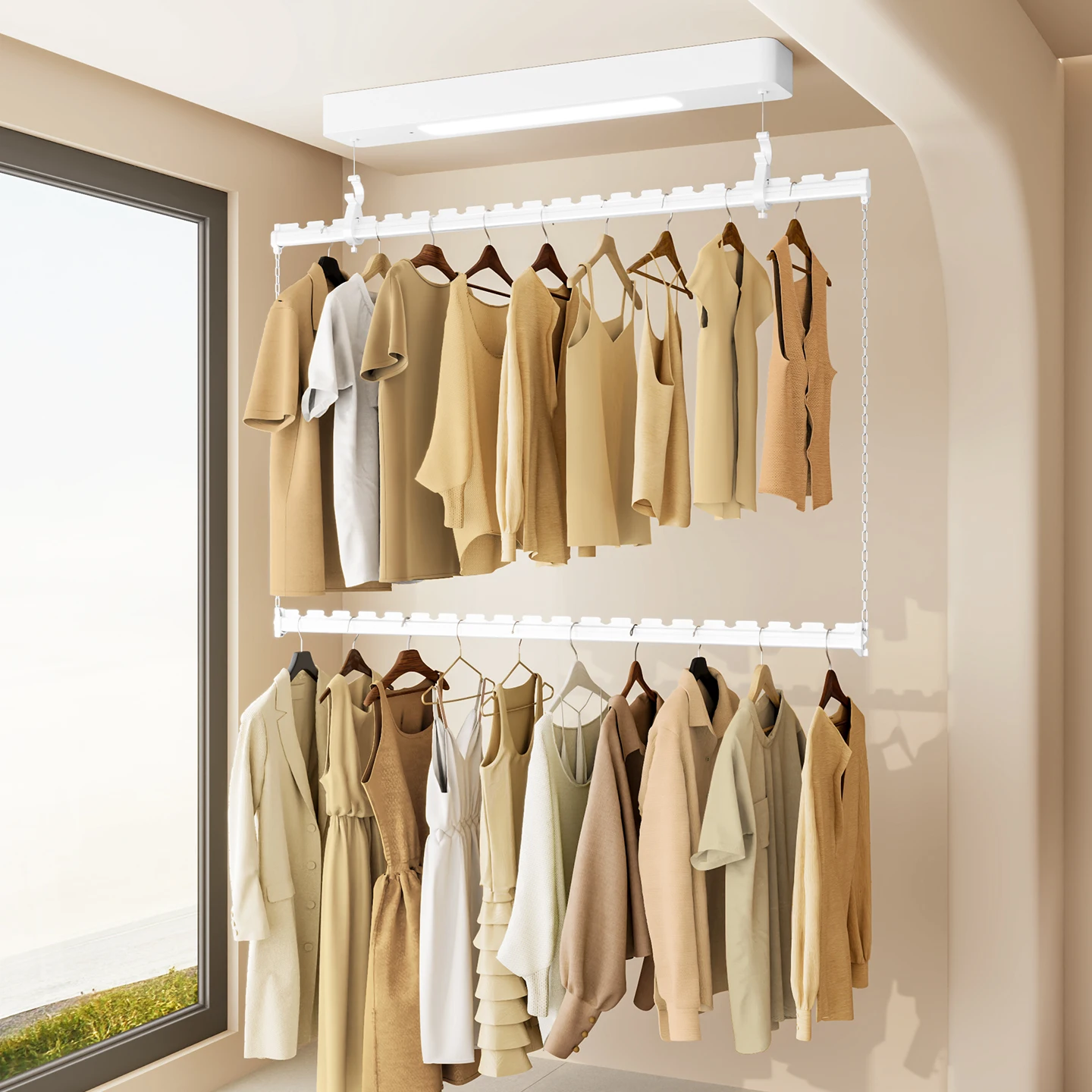 

Умная потолочная электрическая сушилка для белья из алюминиевого сплава, складная, подъемная, многофункциональная вешалка, сверхмощная, черная/белая