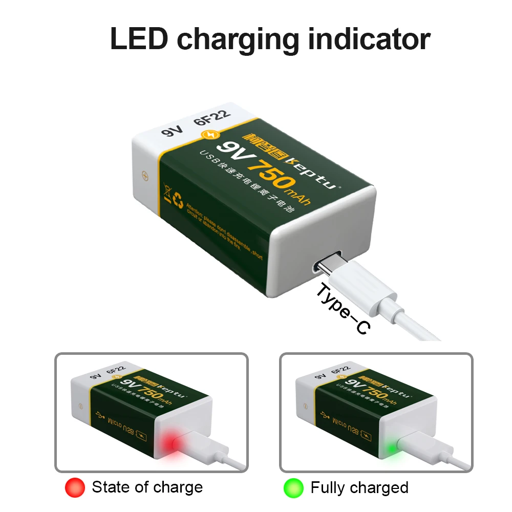 1-6 uds USB-9V 750mAh batería recargable de iones de litio tipo C USB 6F22 9V batería para RC helicóptero modelo micrófono de juguete