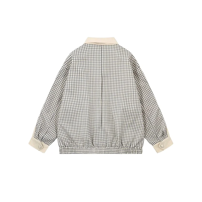 Men clothing American vintage plaid lapel baseball jacket men's and women's vintage loose design couple jacket Men‘s streetwear