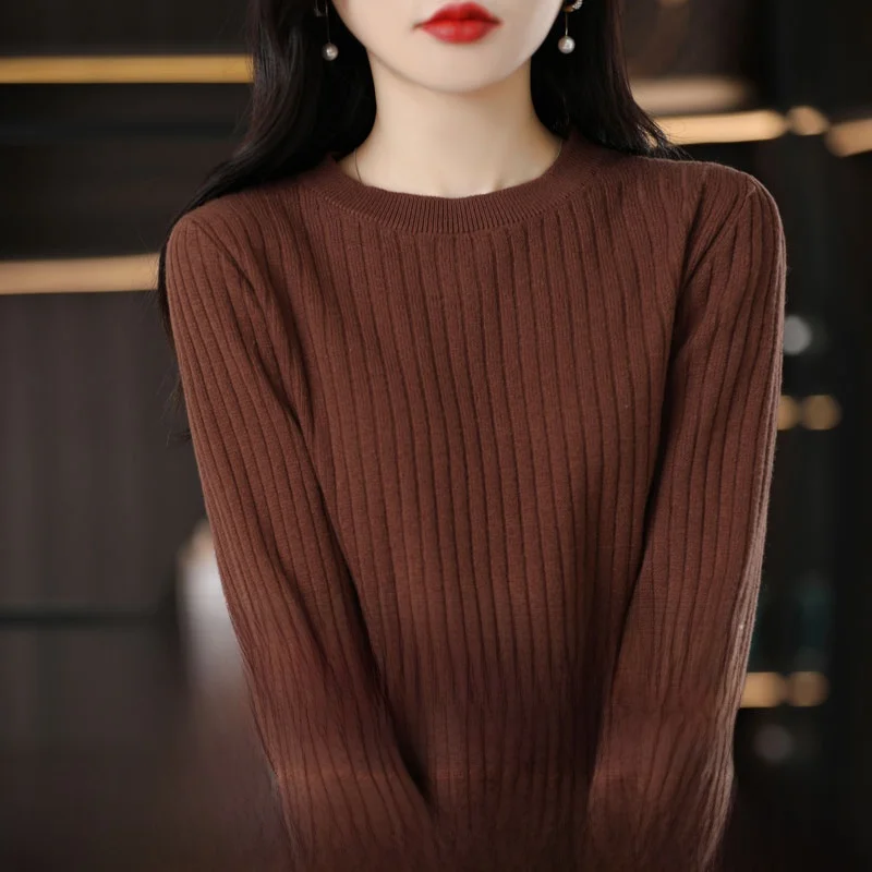 

00% Pure Cotton round Ne Knitted Base irt Trendy Loose Fit Inner Wear Top Commute Sle Long Sve Color