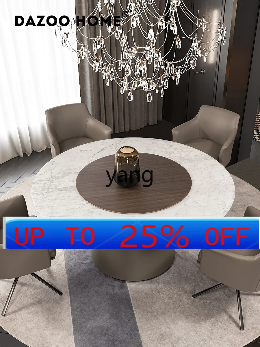 CX  Modern Simple Medium White Natural Marble Dining Table Round Dining Table Embedded Turntable Household