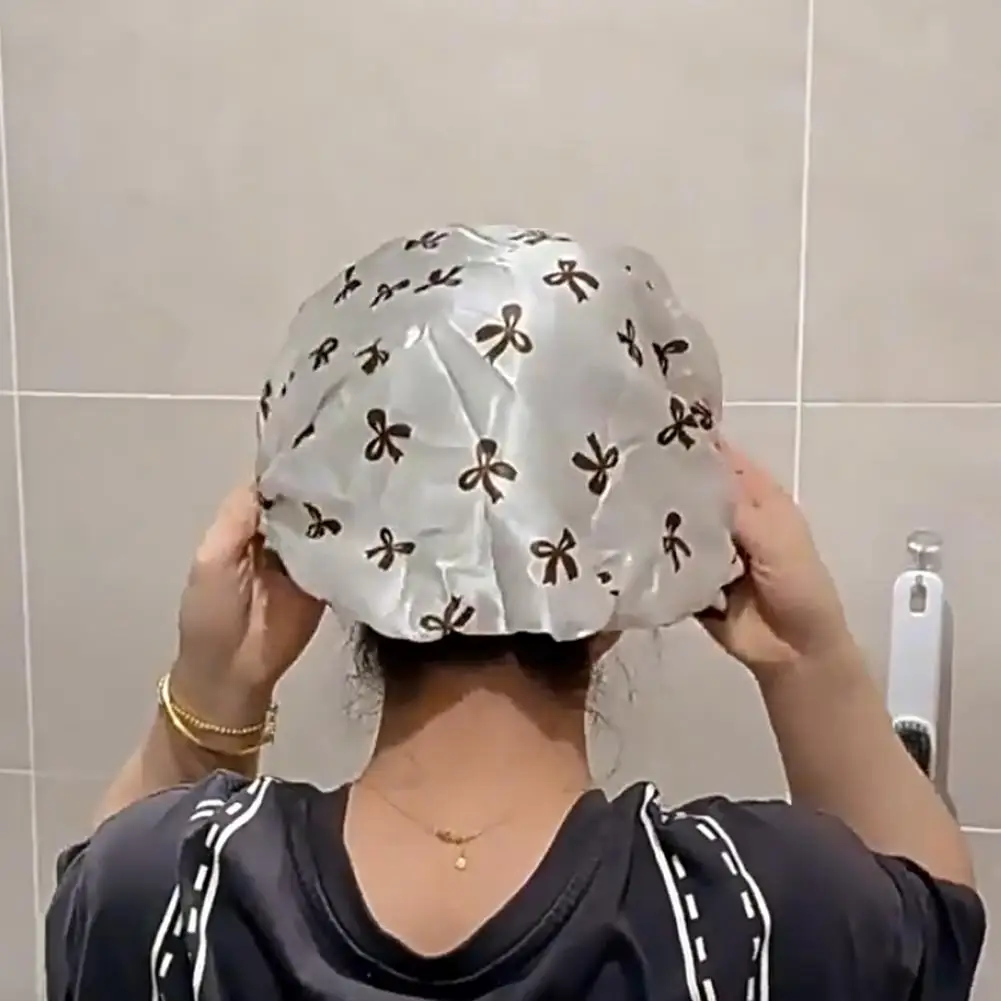 

1 шт., двухслойная шапочка для душа с принтом, водонепроницаемая многоразовая шапочка для ванны, шапочка для волос для женщин, женская спа-салон