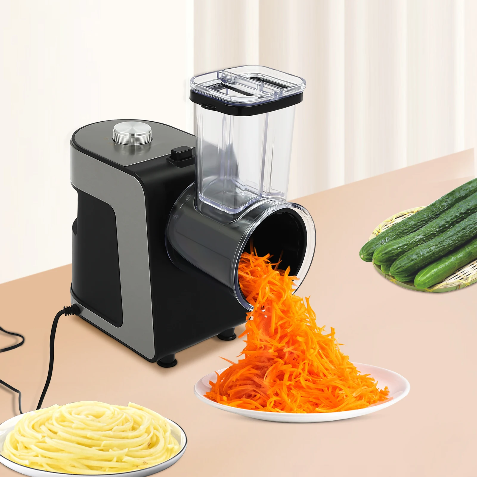 Moderner Elektrischer Gemüseschneider 1000W Reiner Kupfermotor 10 Klingen Zerkleinerer 0,8m Netzkabel zum Schneiden und Reiben