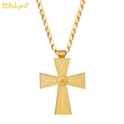 Ethlyn Ethiopian Cross Pendant Chain Necklace Thick Gold Color Habesha Women Men  Jewelry MY699B