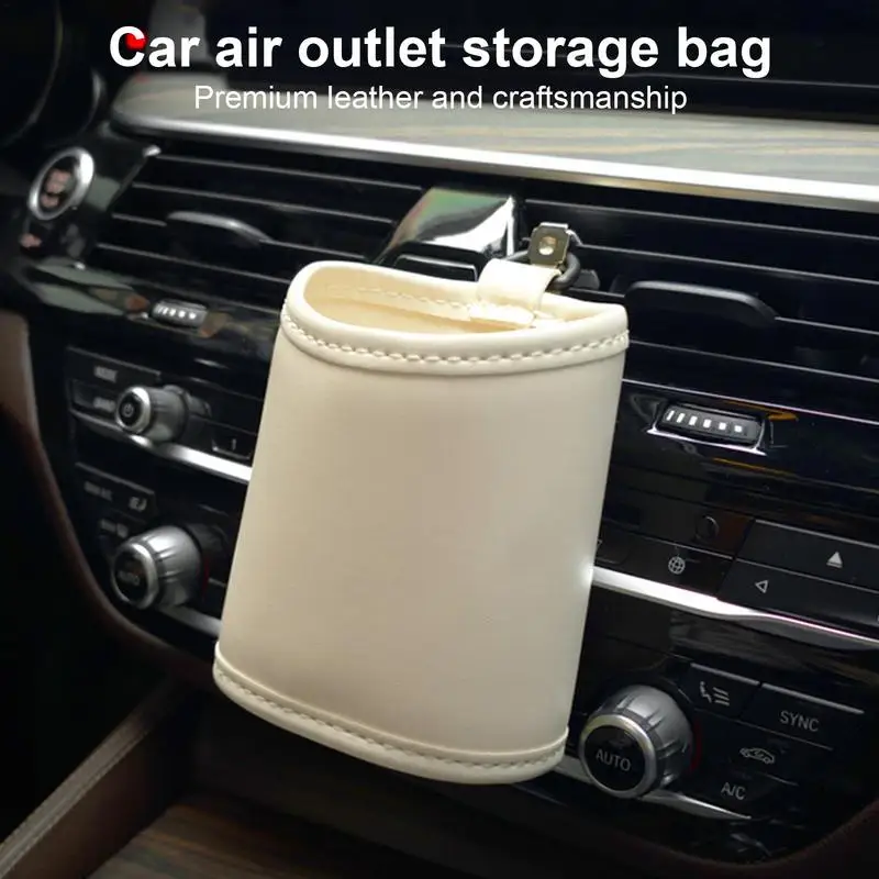 Car Air Outlet Storage Bag Universal Leather Car Air Outlet Sunglasses Organizer Multifunctional Car Vent Pocket Organizer For
