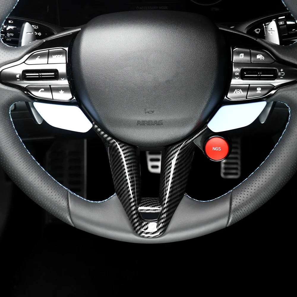 Carbonfaser-Stil Lenkradrahmenabdeckung Zierleiste Innenraumzubehör LHD/RHD für Hyundai Veloster N 2019-2023 Kona N I30N – Detail 20