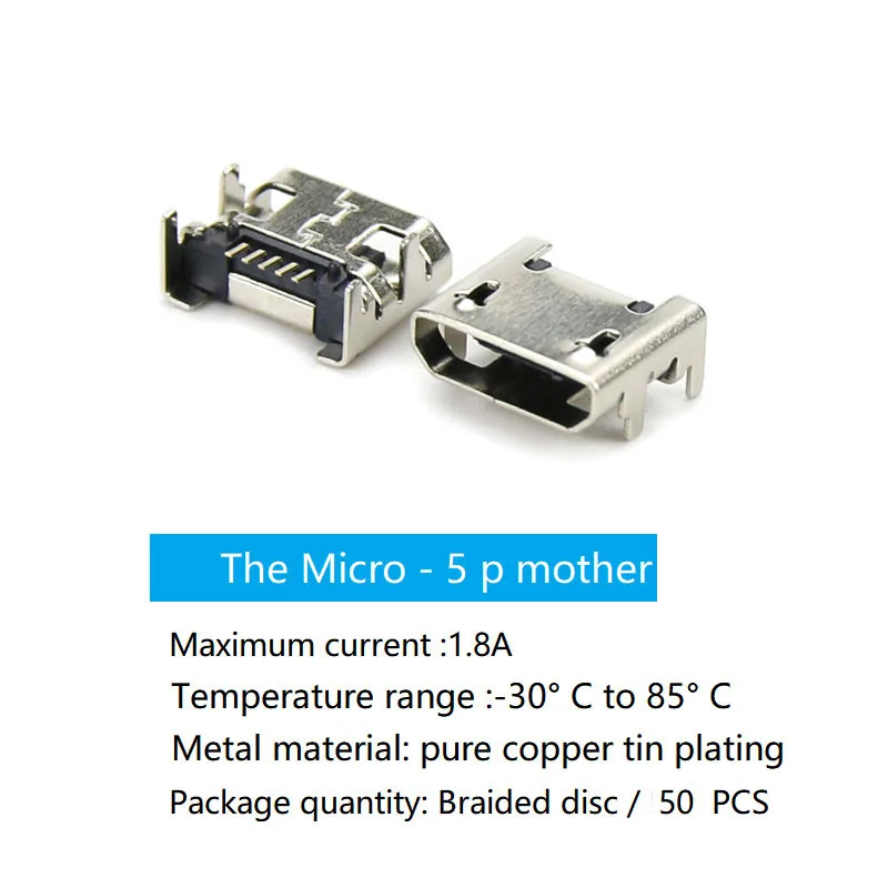 50 Pcs 5 Pin Micro-USB Anschluss Buchse USB 5 P 180 Grad Vertikale Patch Power Lade Port jack Daten Interface Adapter