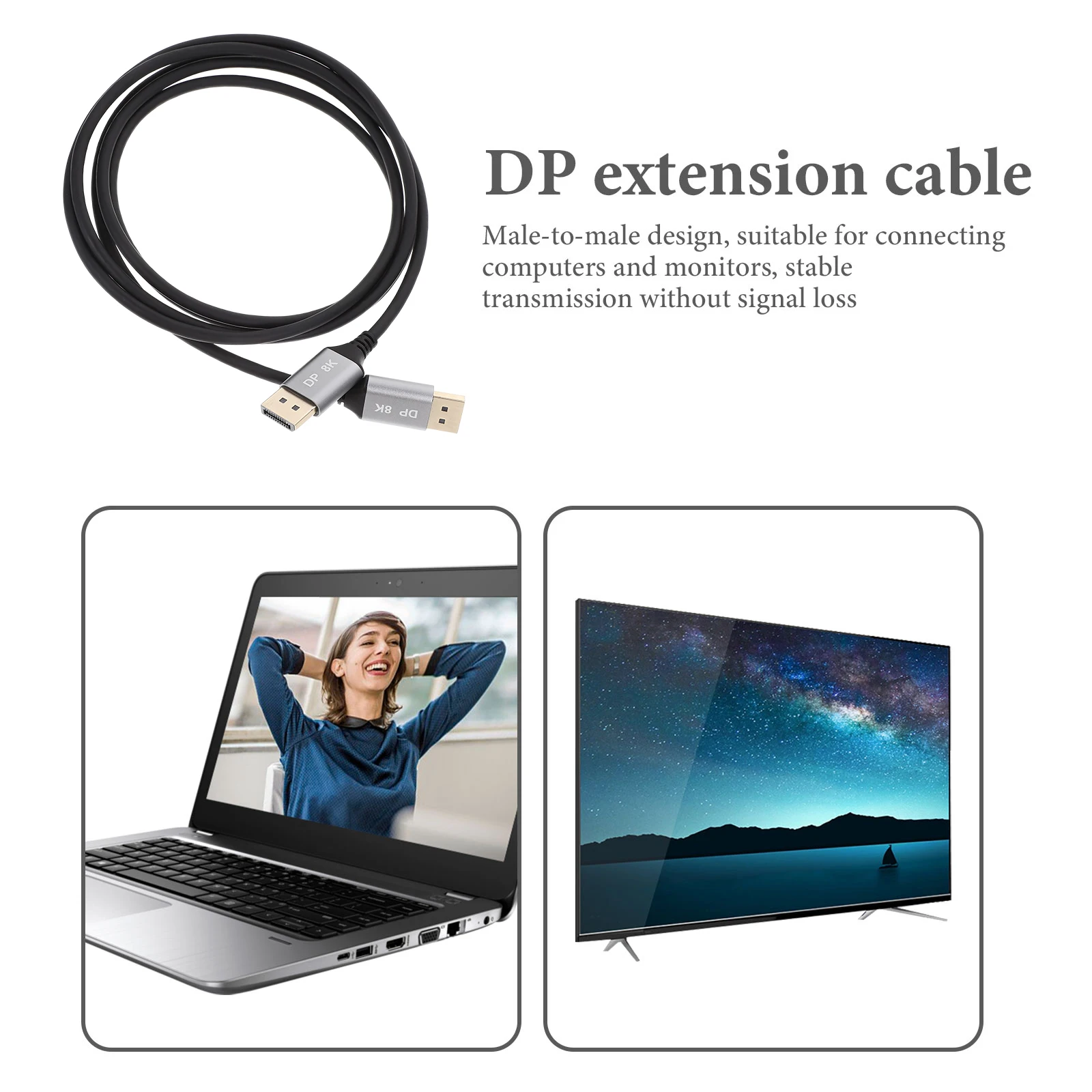 

Display Port Cable 1m Male to Male Flexible Extension Cable for Pc Monitor Hd 8K 60Hz Video Accessory Video Accessory