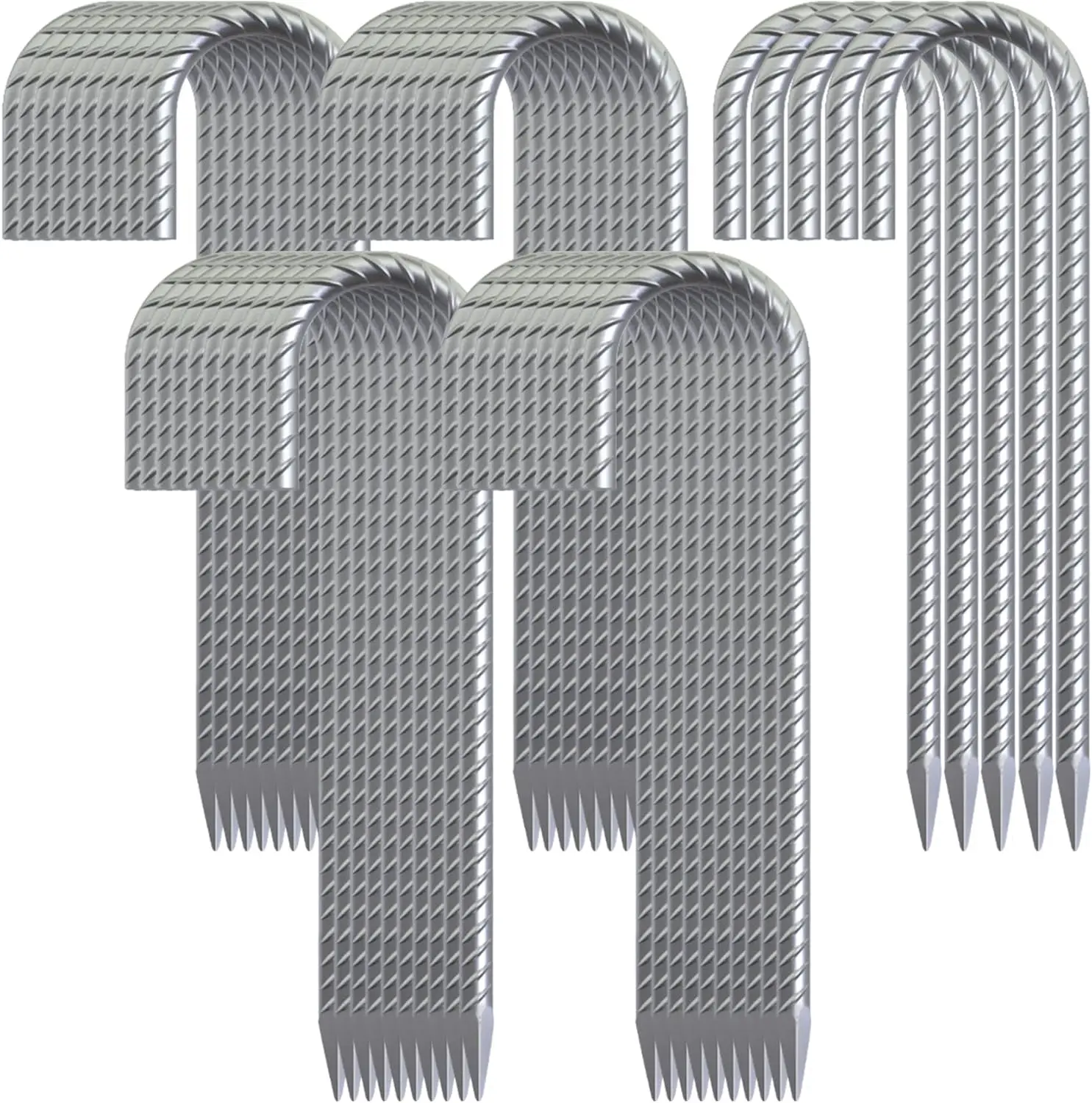 

12 Inch Heavy Duty Rebar Ground Stakes, 55 Pack Galvanized Metal Spikes with J Hook for Fence, Bounce House, Gazebos, and