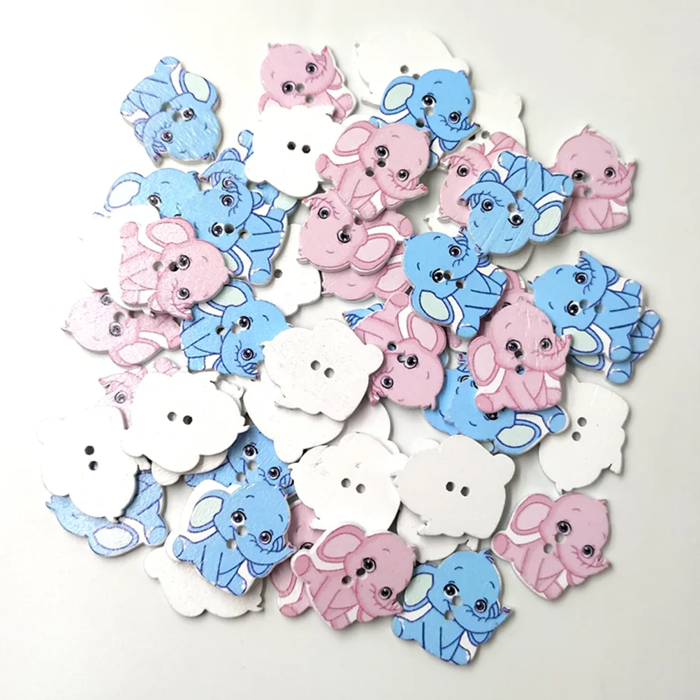 

100pcs Wooden Eco-Friendly Buttons Diy Cartoon Elephant Button Set For Sewing Knitting Craft Scrapbook Mixed Color Clothes