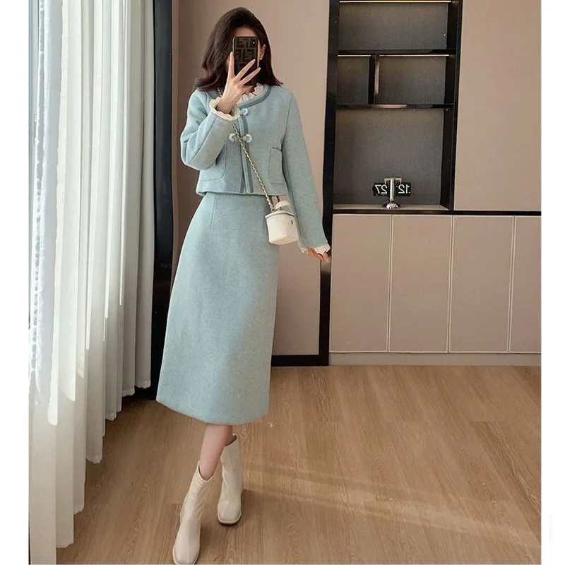 UNXX High-quality Pink Tweed Skirt Suits Women's Elegant Autumn Winter Tweed Jacket + Luxury Long Skirt Temperament 2-piece Set