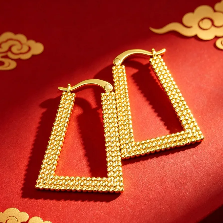 Adopted minimalist square geometric design, women's square ear buckles crafted from AU999 24K pure gold