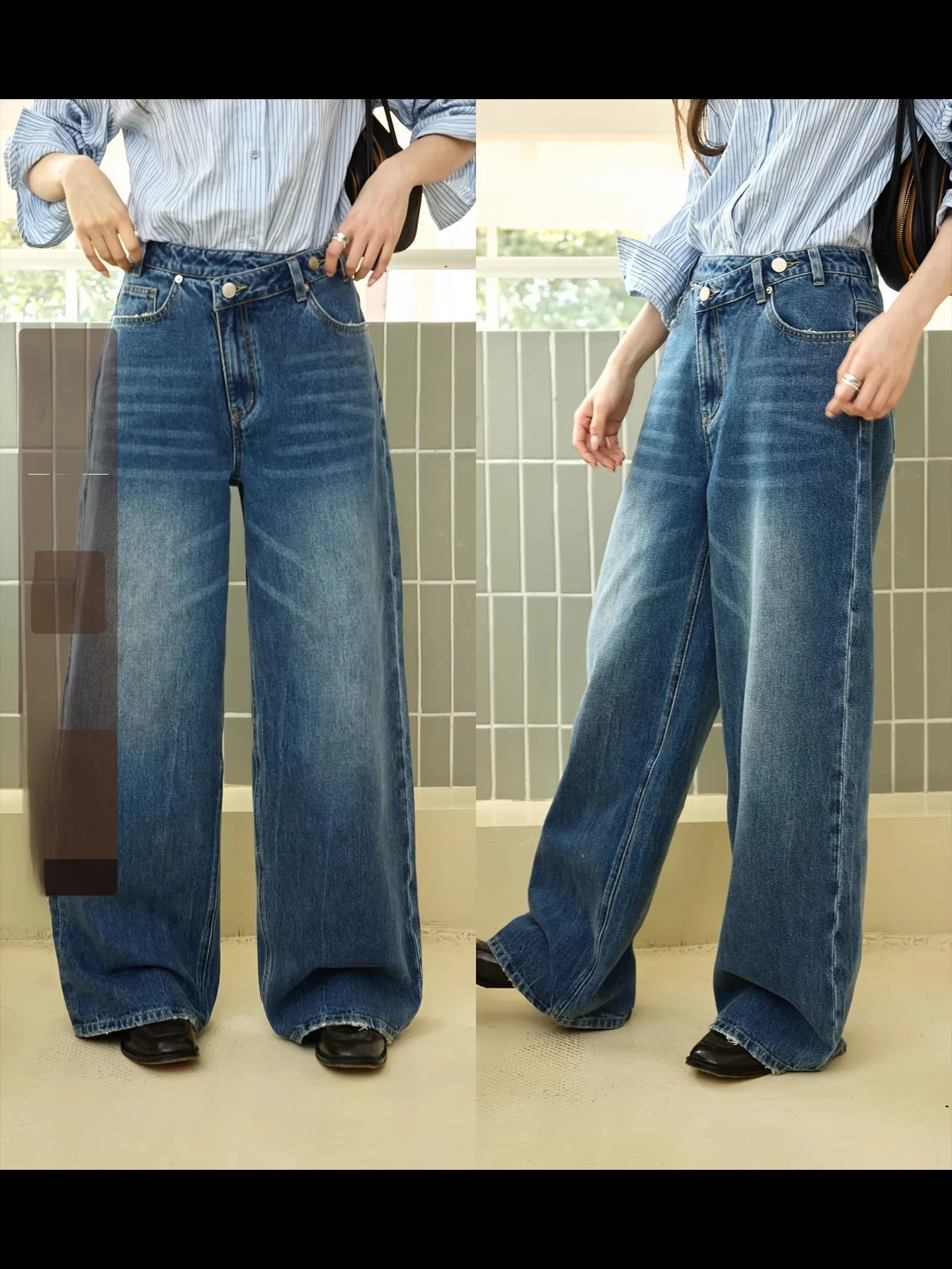 

Camelux Vintage Wide Leg Jeans Casual Cotton Denim Slanted Zipper Slimming Straight Cut l Waist Autumn Winter Ladies Tr...