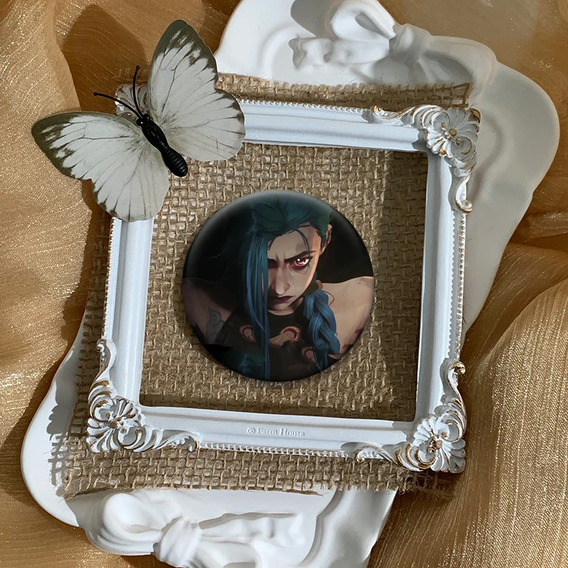 LOL Arcane Vi Jinx شارة أنيمي لعبة شخصية دبابيس عرض مستديرة دبابيس اليدوية لحقيبة الظهر الملابس الهدايا اكسسوارات #4