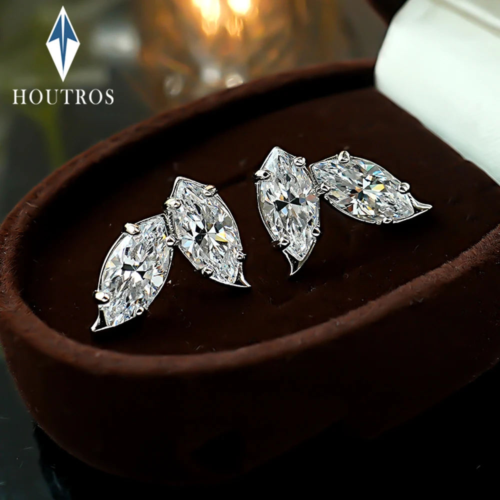 

4cttw Marquise Cut Moissanite Earrings GRA Certified 925 Sterling Silver Double Leaf Ear Studs for Women Wedding Party Jewelry
