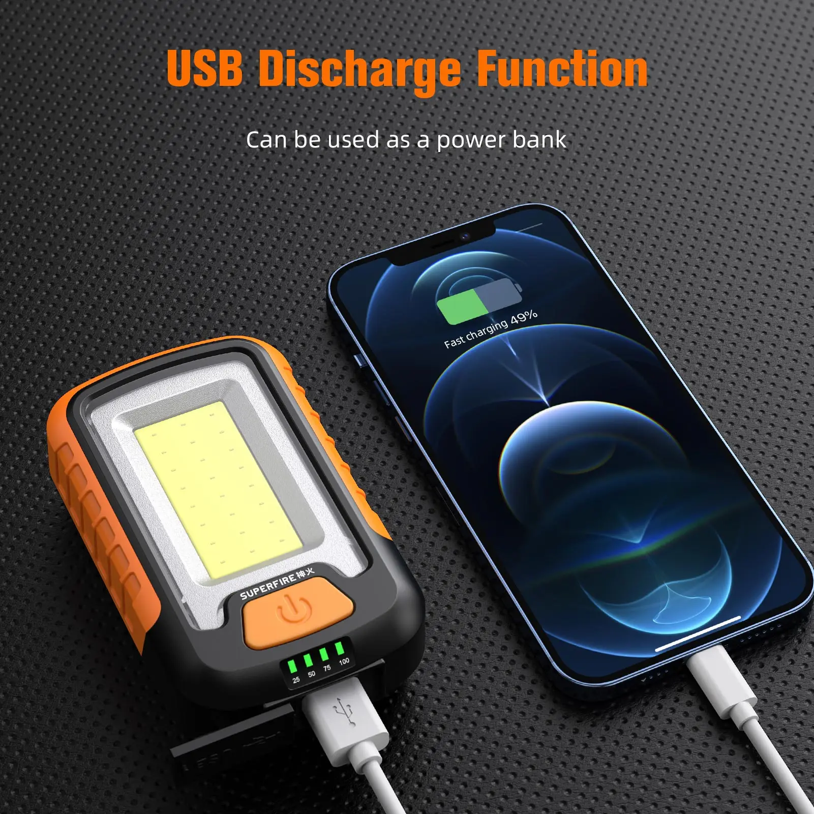 SUPERFIRE G21 LED Work Light COB flashlight with Power Bank Function USB Rechargeable Band Magnetic Car Repairing Camping Torch