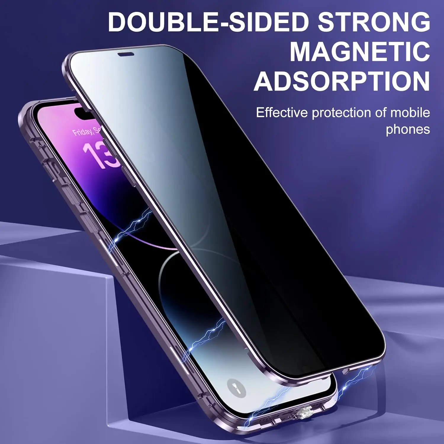 Double Glass Anti-Peep Privacy Magnetic Adsorption Case For iPhone 16 15 14 13 12 11 Pro Max  With Camera Lens Protection Cover