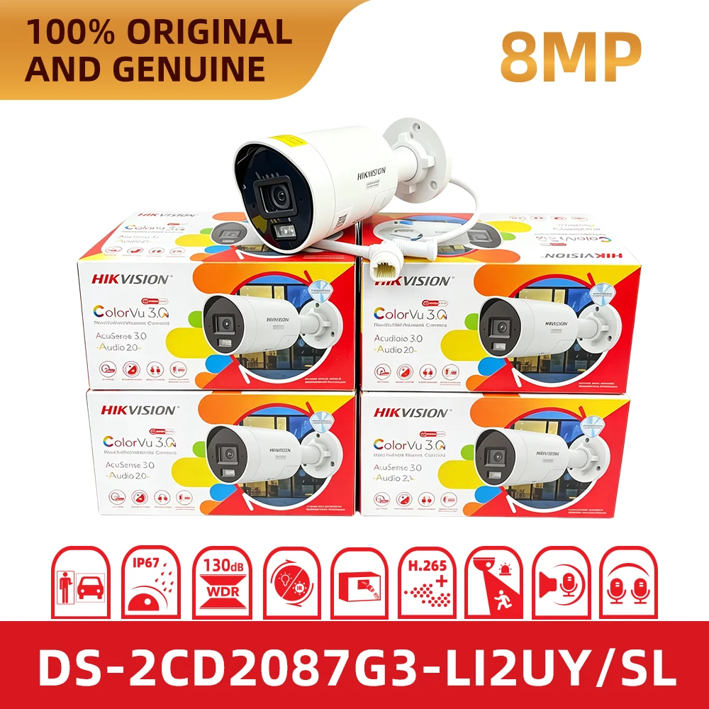 Hikvision 8MP Full Color Night Vision Camera DS-2CD2087G3-LI2UY/SL 40m IR White Light PoE Camera Outdoor Security Cam with Audi