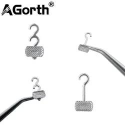 10Pcs Dental Orthodontic Crimpable Curved Hook With Buccal Tube Stainless Bondable Mesh Base Single Right/Left