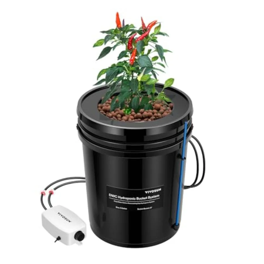 

5-Gallon DWC Hydroponics Grow System with Top Drip Kit for Indoor Garden Recirculating Drip Setup with Air Pump and Air Stone B