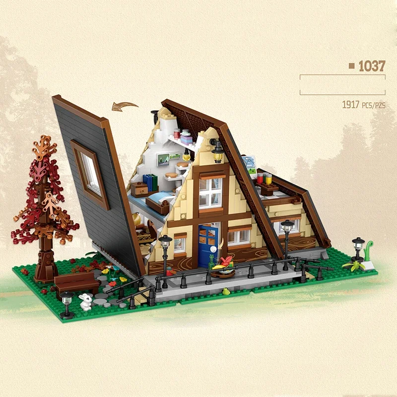 

1917PCS Creative City Street View Mini Bricks Triangle Cabin House Construction Buildings Blocks Streetscape Toys For Kids Gifts