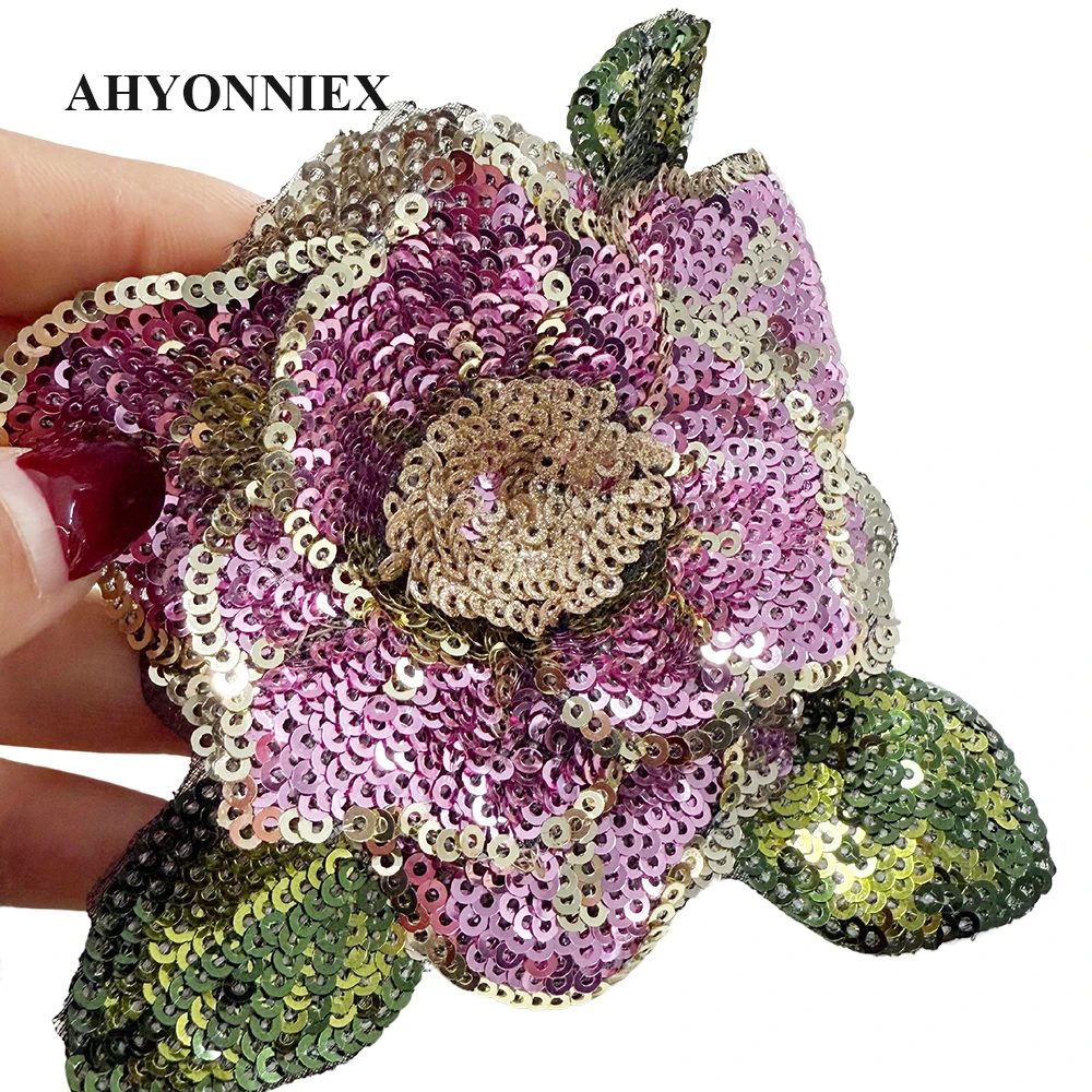 1 Piece Multi-Layers Sew On Sequins Flower Patches Plant Floral Applique Patches For Clothing Appliques Parches Bordados Ropa