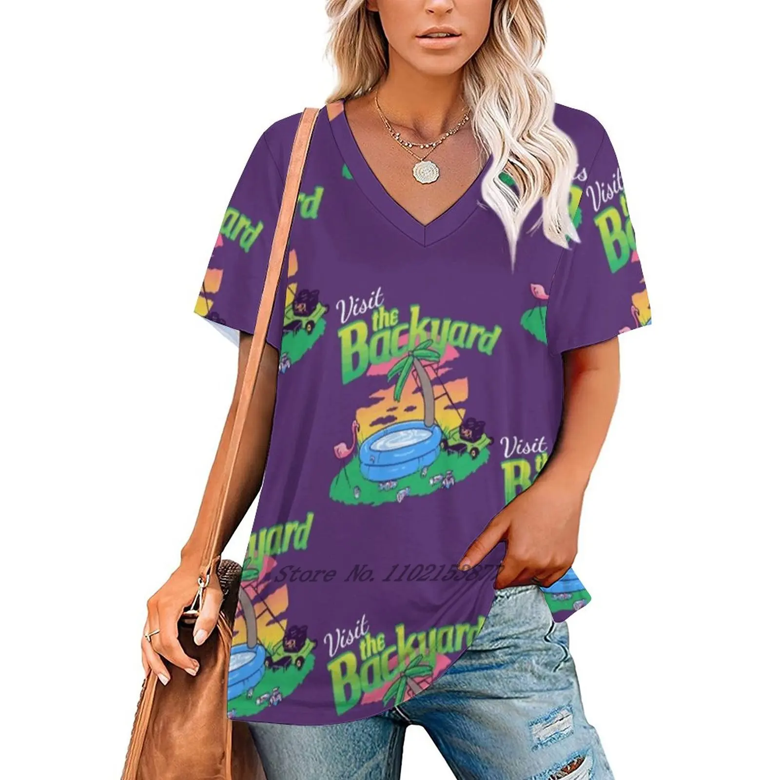 Backyard Vacation Zipper Sexy T-Shirt Casual Tops Hollow Pullover Ladies Top T Shirts Travel Staycay Vacation Vacay Lawn