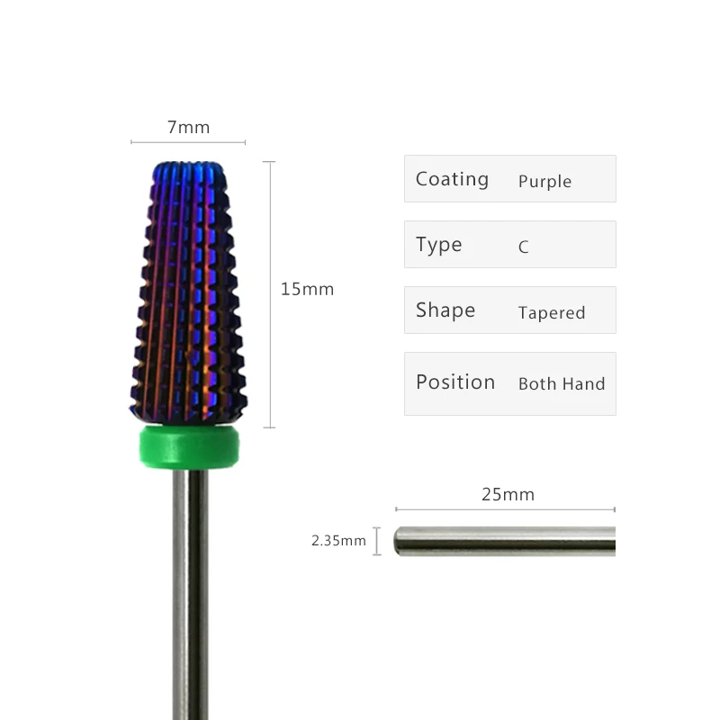HYTOOS Lila 5-in-1 Nagelbohrer 3/32 Zwei-Wege konisches Hartmetall-Maniküre-Bohrzubehör