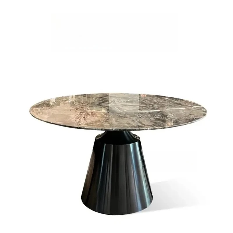 LTT round minimalist brown pure natural marble dining table