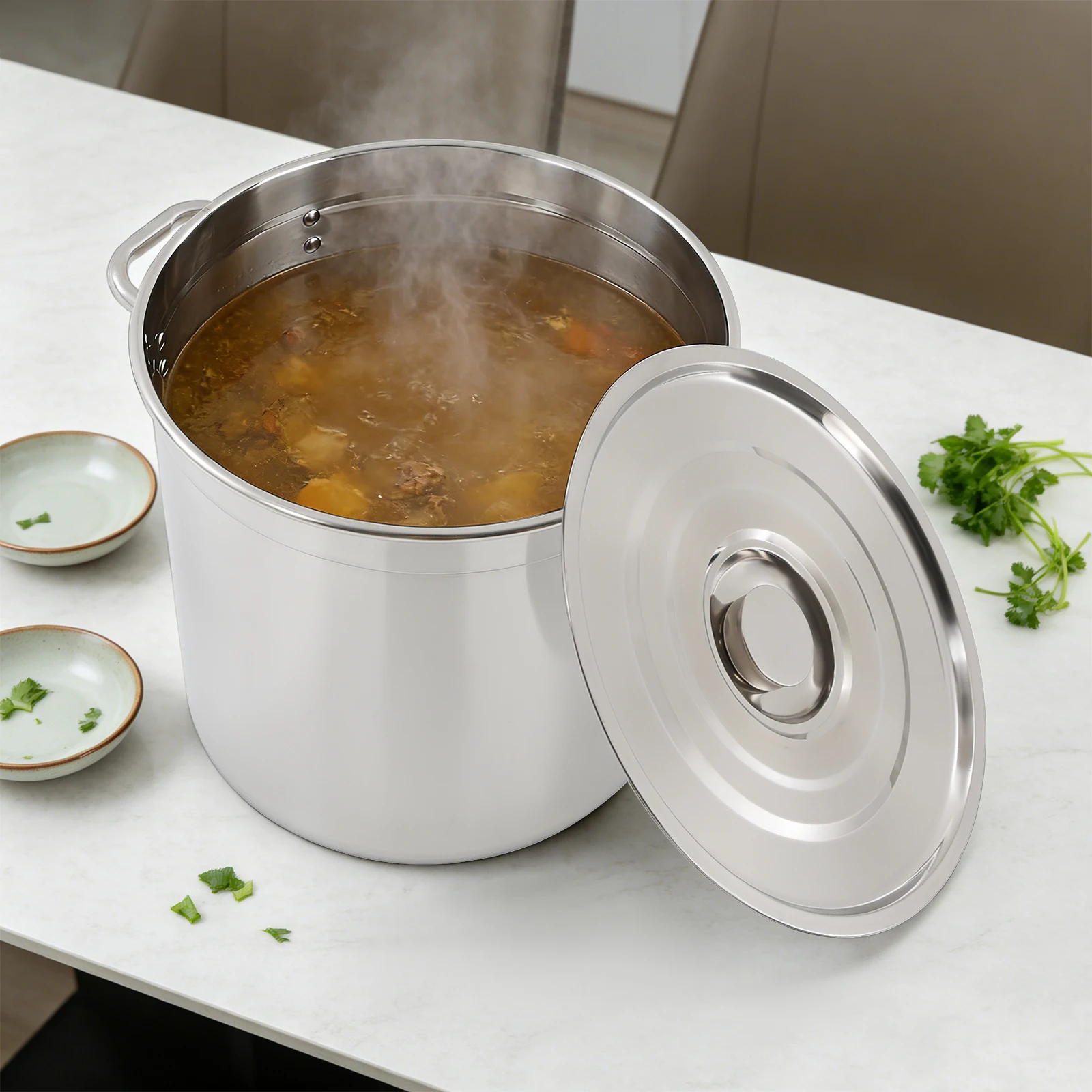 

01 Stainless Steel Saucepan, Large Saucepan With Lid,Silver Stainless Steel Soup Pot,35cm Soup Pot Suitable For Induction Hobs