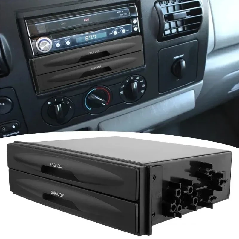 1 DIN Plastic Car Storage Box Universal Car Radio Pocket and Beverage Rack Dual DIN Car Storage Compatible with Various Models