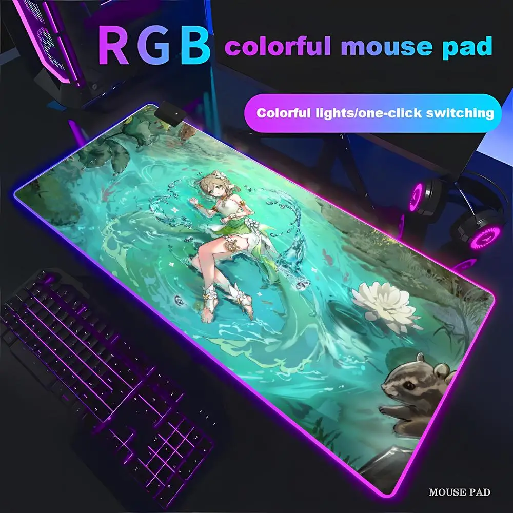 

HYBXAXC Fantasy Forest Girl Mouse Pad Large Gaming Desk Mat Colorful Non-slip Rubber Mousepad RGB Gaming HD Large LED Light XXL