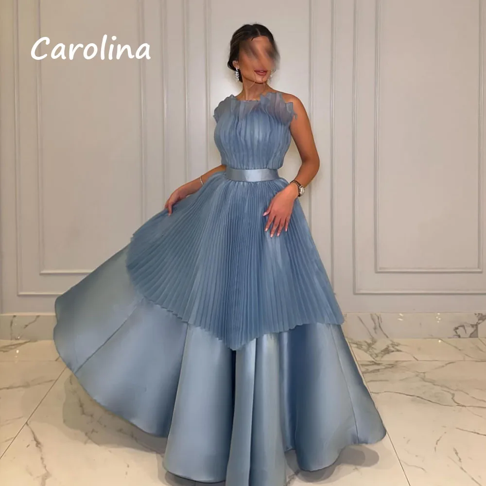 Carolina Dusty Blue One Shoulder Arabia elegant Party Dress 2024 A-Line Floor-Length Short Sleeve Evening Gowns فساتين سهرة