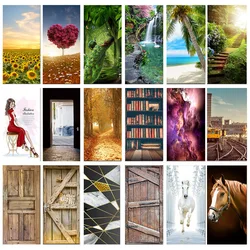 Decoration 3D Door stickers simulation personality Self-adhesive wall stickers retro Wooden door refurbishment stickers