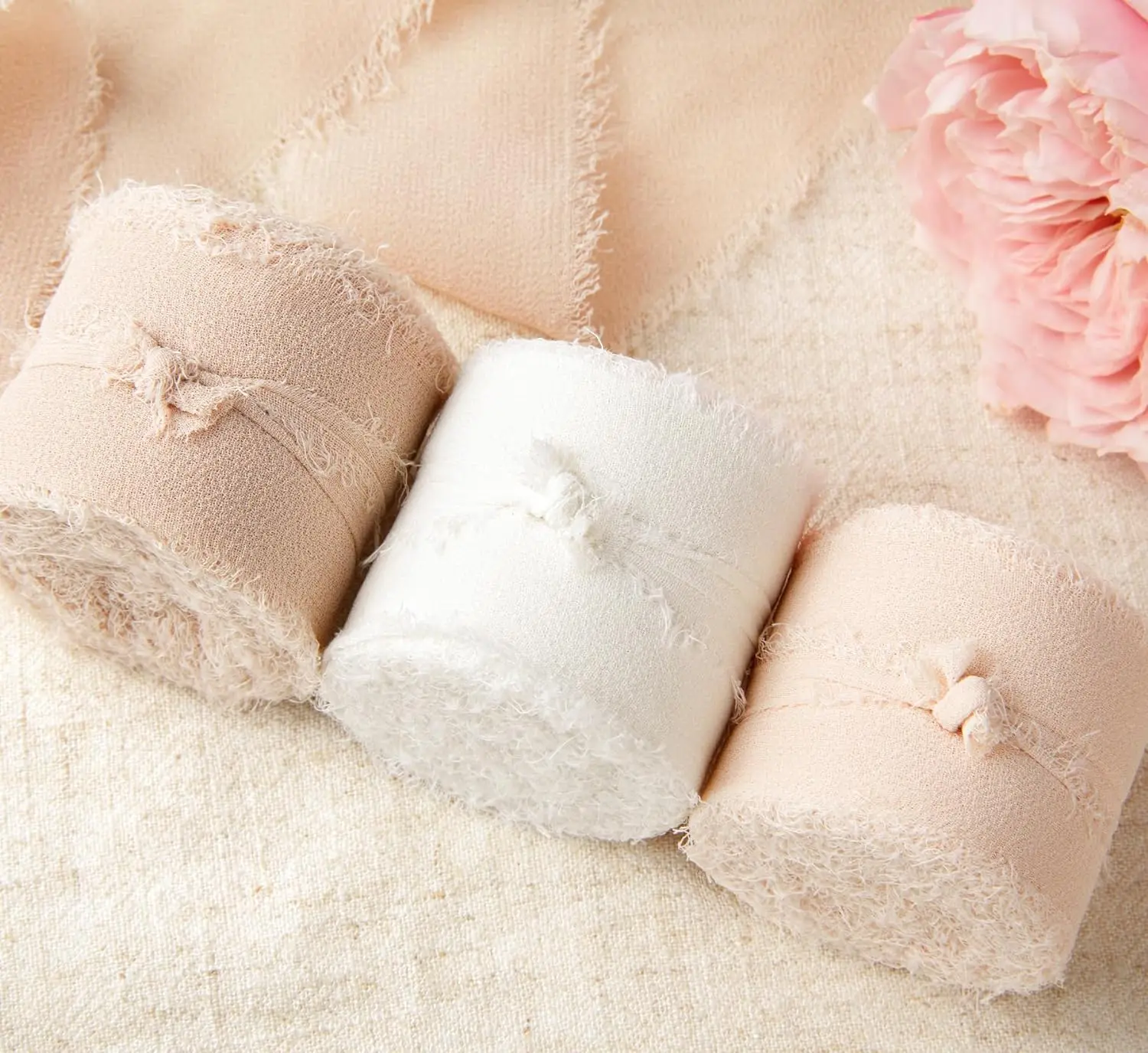 Mix 3 Rollen 5 m handgefertigtes Fransen-Chiffon-Seidenband aus Gaze, weiße und grüne Bänder, Set für Hochzeitsgeschenke, Verpackung von DIY-Dekorationen – Detail 13