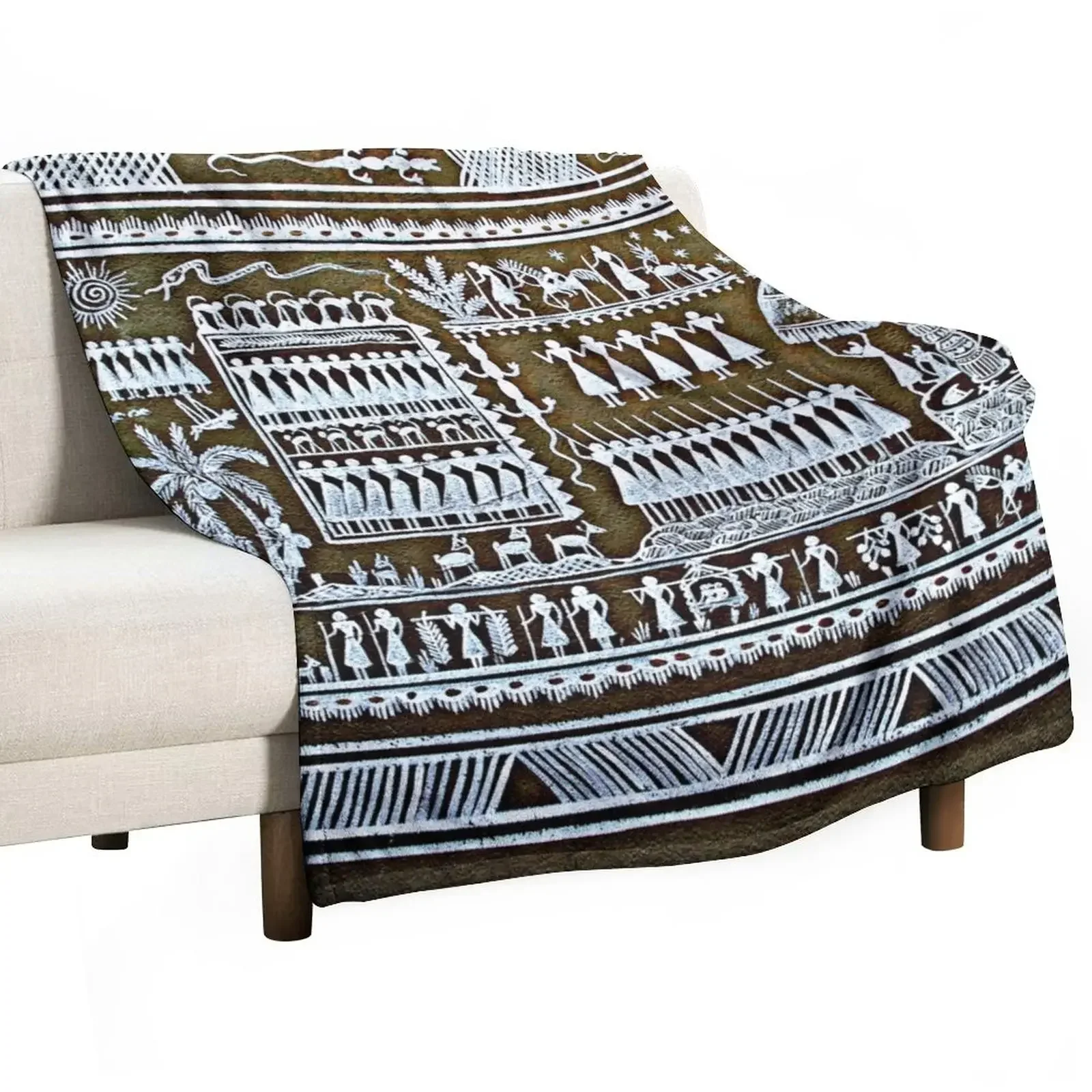 

New Tribal Art Saura Painting Graffiti, Odisha, India Throw Blanket Sofa Quilt Plush Blankets