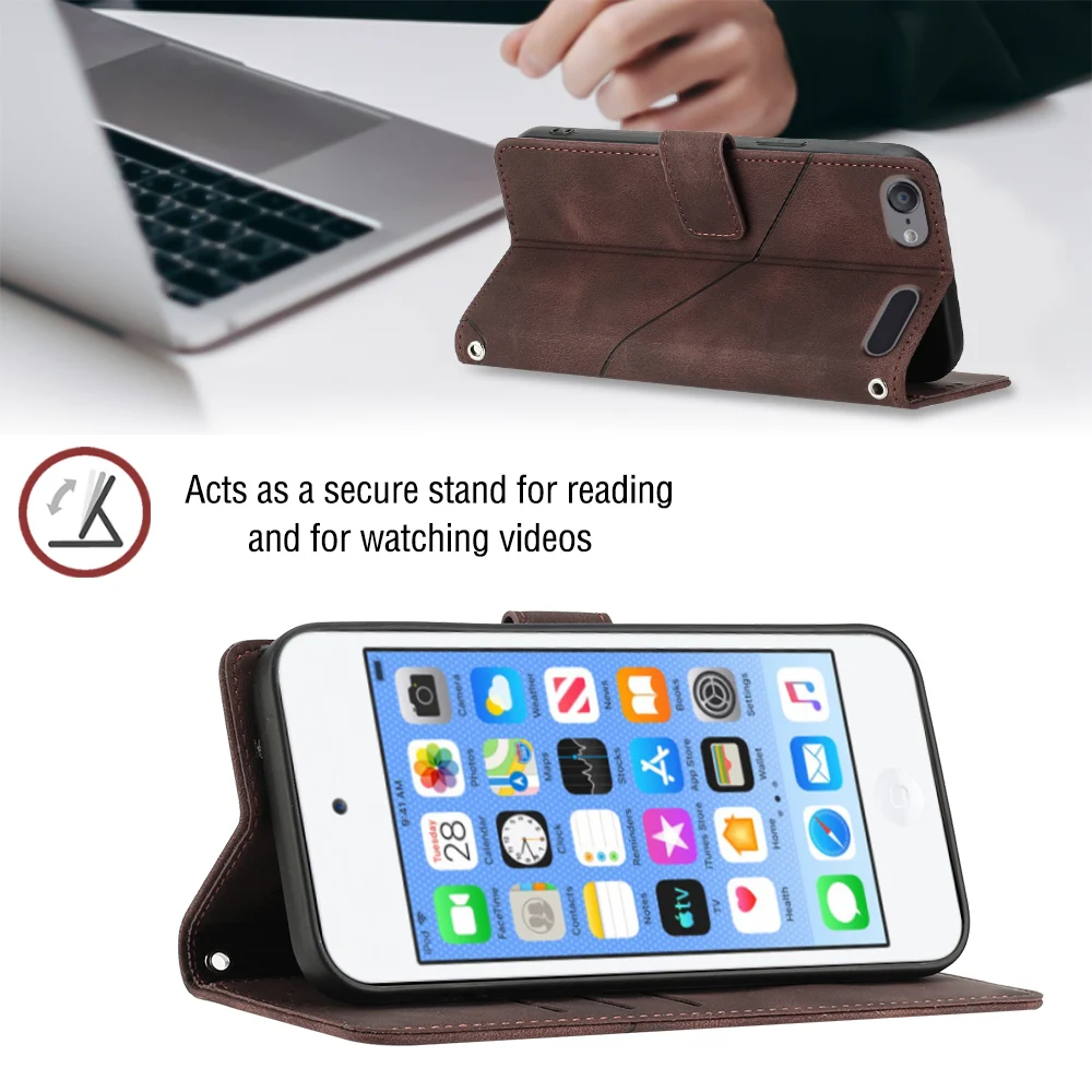 Eenvoudige Portemonnee Ontwerp Polsband Lederen Tas Voor Ipod Touch 5/6/7 Magnetische Flip Cover Met Kaartsleuf Houder En Standaard