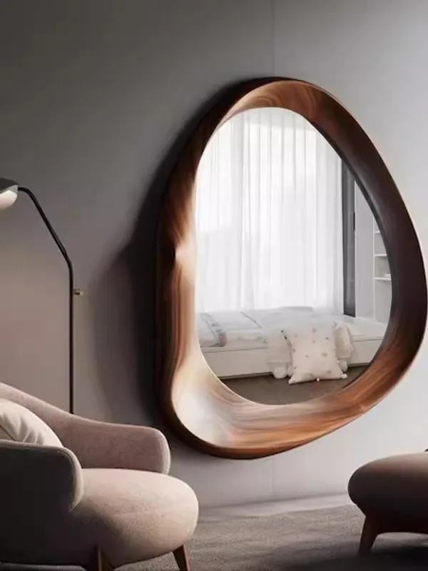 French Style Light Luxury Decoration Bedroom Wall-Mounted Dressing Mirror Unique Creativity Solid Wood Framework Makeup Mirror