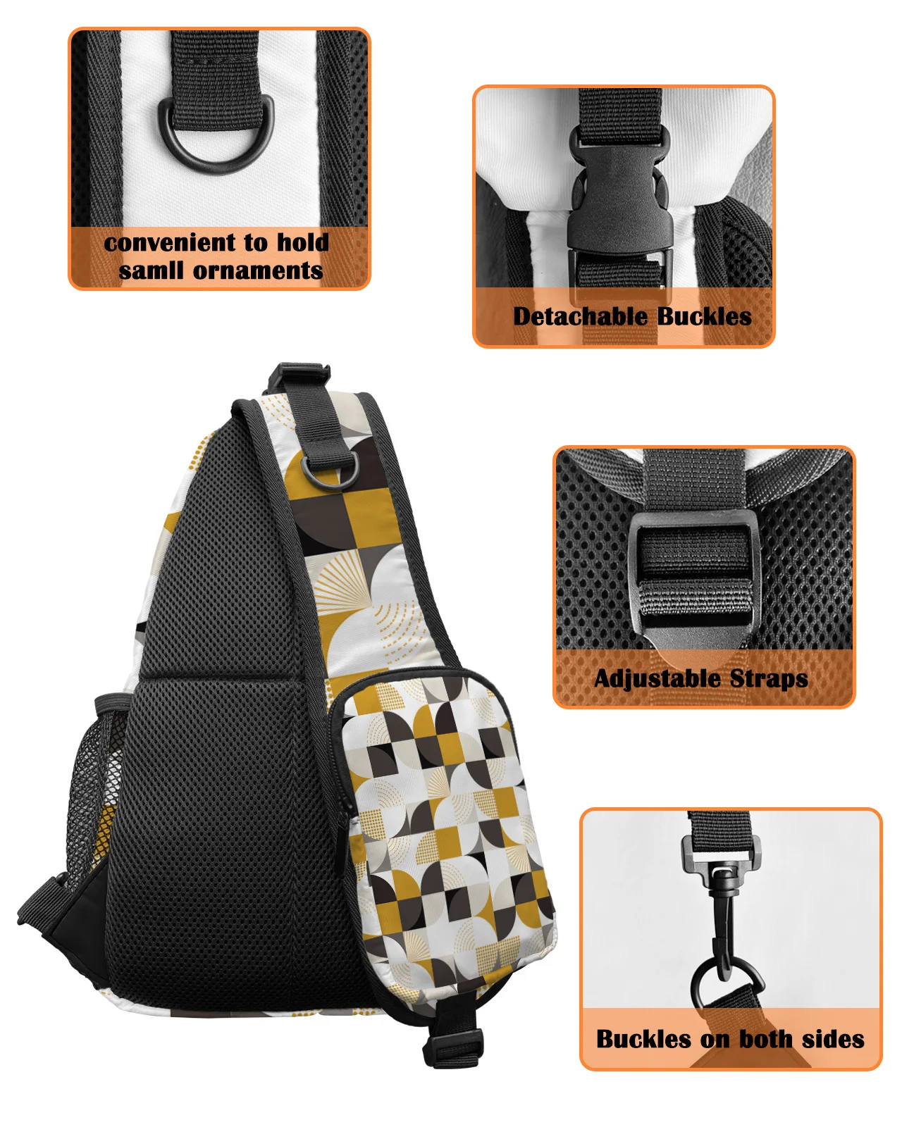 Bolsos de pecho de otoño geométricos medievales Retro Para mujeres y hombres, bolsos de mensajero impermeables, bolso cruzado de un hombro para deportes de viaje femenino