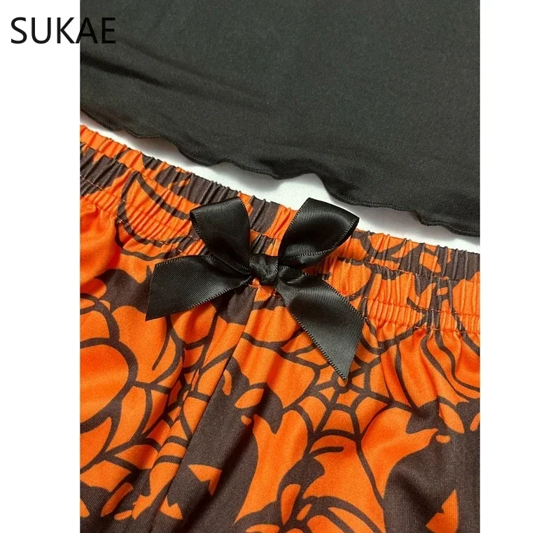 SUKAE Cute Halloween Gift Prumpkin Women Tank Top Shorts Nightie Spaghetti Strap Pajama Set Girl Sexy Lingerie Sleeveless Pijama