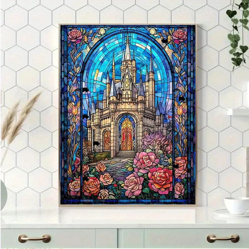 500개/1000개 조각 매혹적인 스테인드글라스 성 퍼즐 성인용 - 휴대용 두뇌 자극, DIY 중세 퍼즐