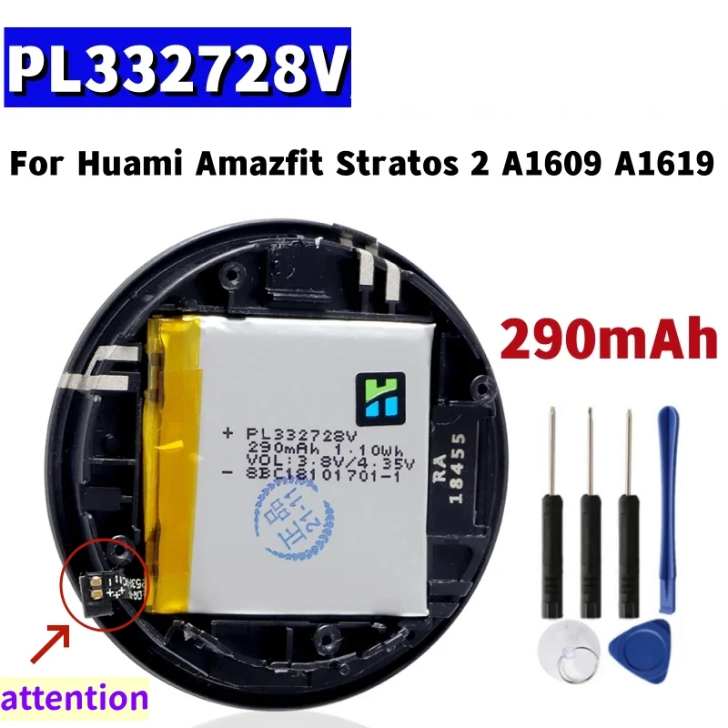 PL332728V 332728 290mAh Battery For Huami Amazfit Stratos 2 A1609 A1619  Smart Watch Battery + Free Tools