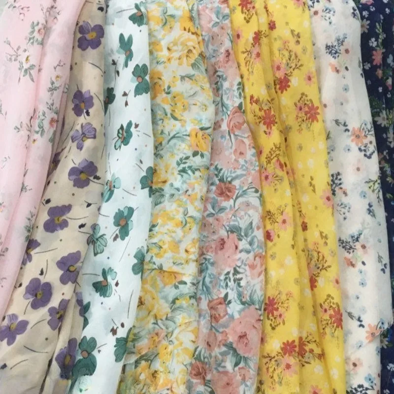 2/3m Floral Print Chiffon Fabric for Summer Dresses Comfortable Breathable Clothing Fabrics DIY Sewing Material By Meter