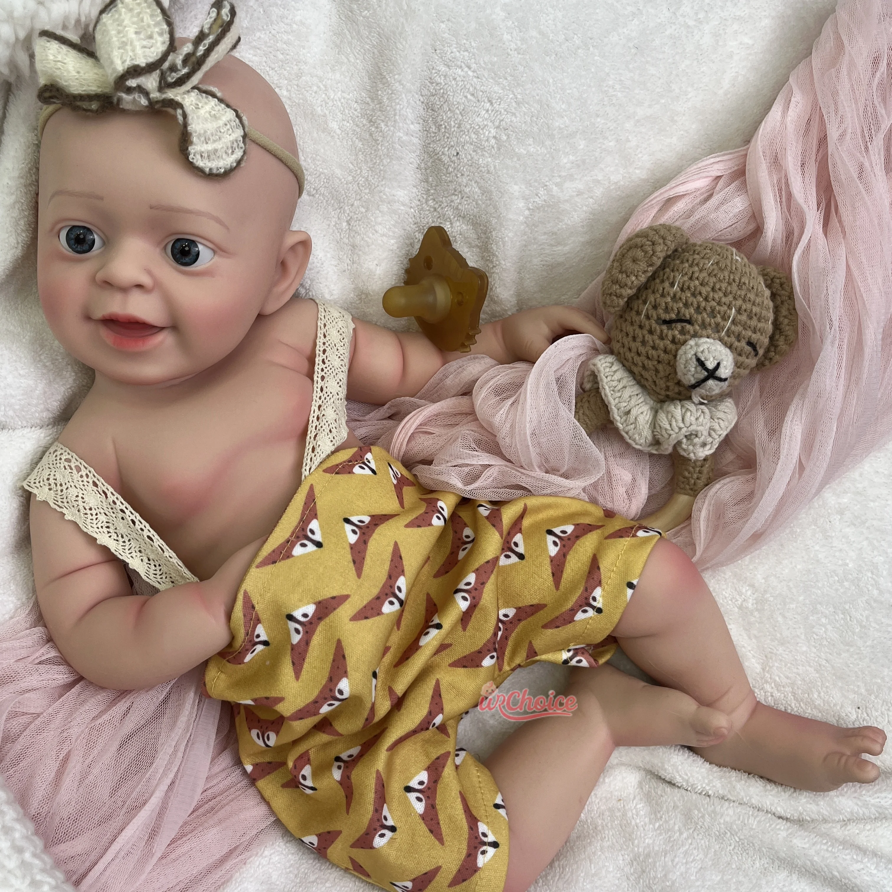 18" herboren baby volledige siliconen pop met fopspeen open mond en ogen kunstmatig kinderspeelgoed voor verjaardagscadeaus