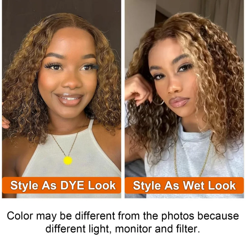 Highlight Honey Blonde Wear And Go Glueless Bob Wig Human Hair Curly Deep Wave Ombre Brown 5X5 Hd Lace Closure Wig 250 Density view 7