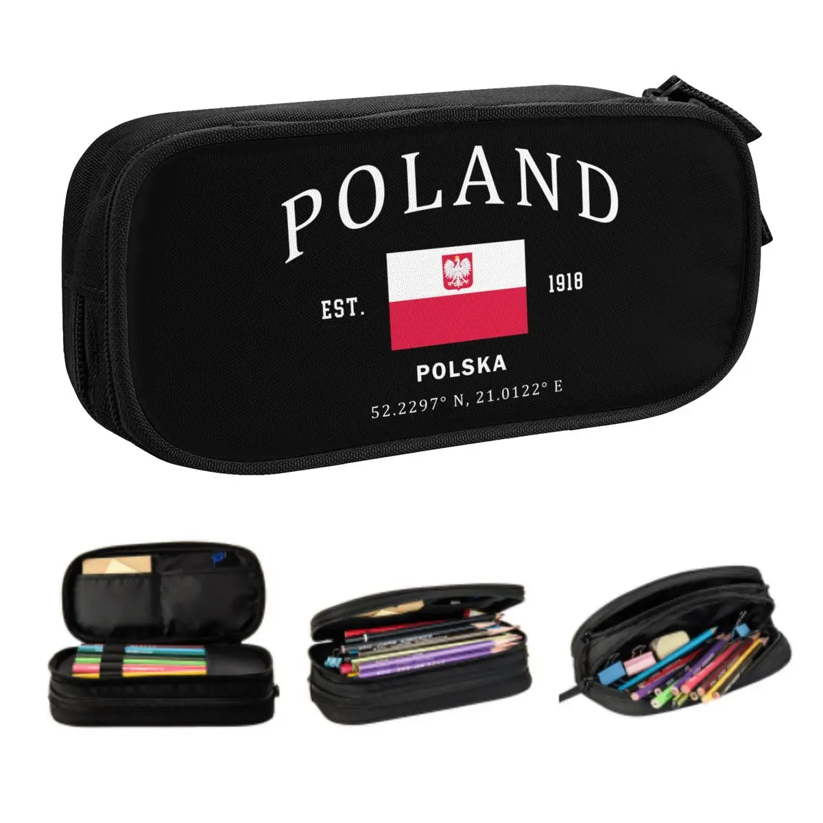

Custom Poland Flag Polska Pencil Cases for Boy Girl Large Capacity Polish Patriotic Pride Pen Bag Box Stationery