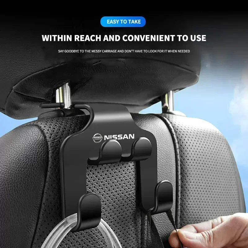 1/2Pcs Car Seat Back Double Hook Headrest Hanger Hook For Nissan X-trail Qashqai Note Juke Sentra Patrol Almera Navara Leaf